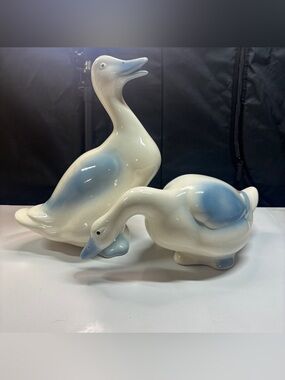 2 Large Ceramic Goose Geese Duck Figurines Cottagecore Vintage 15” Mint Grandma